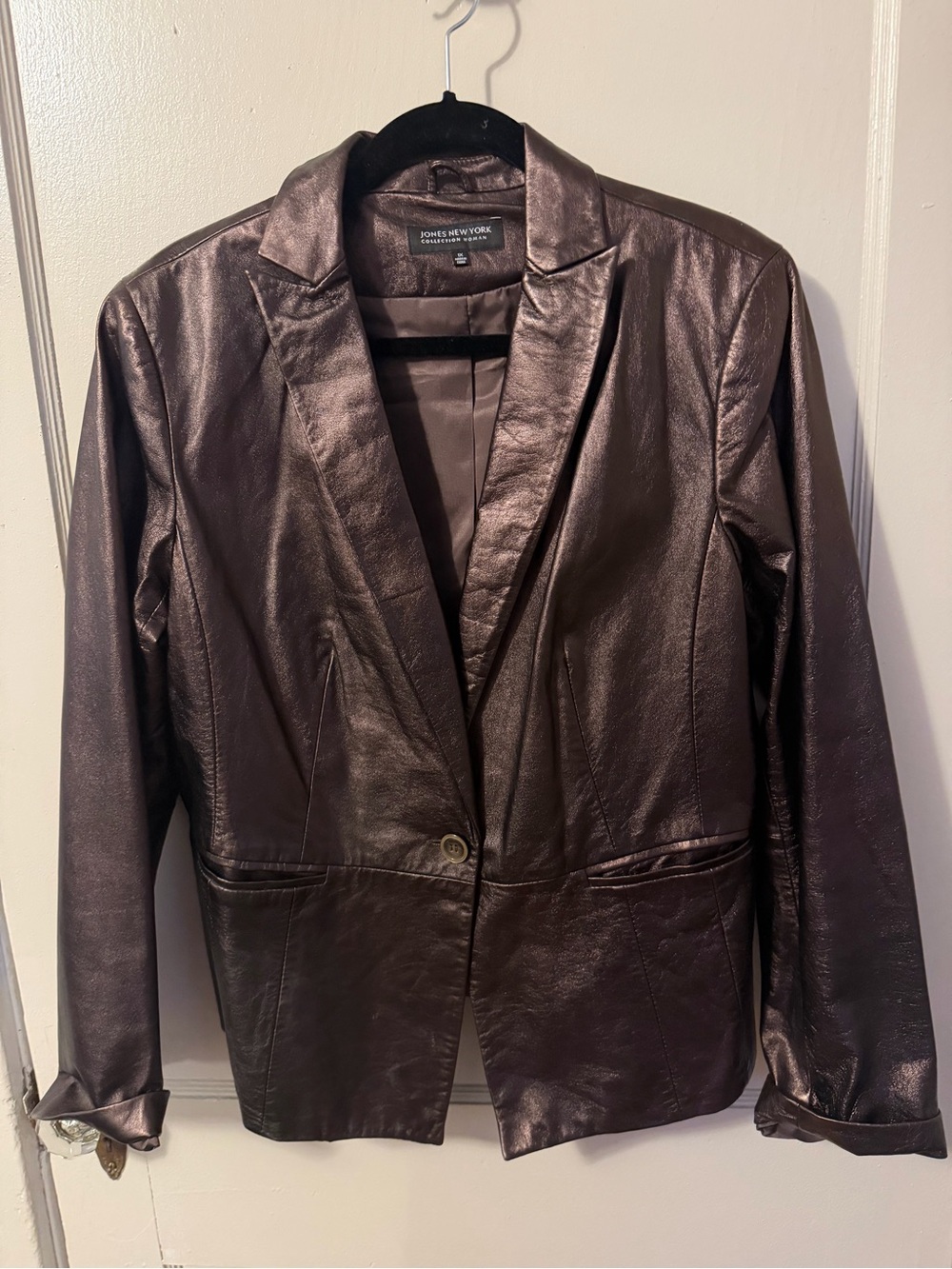 Vintage Jones New York Metallic Brown Leather Blazer